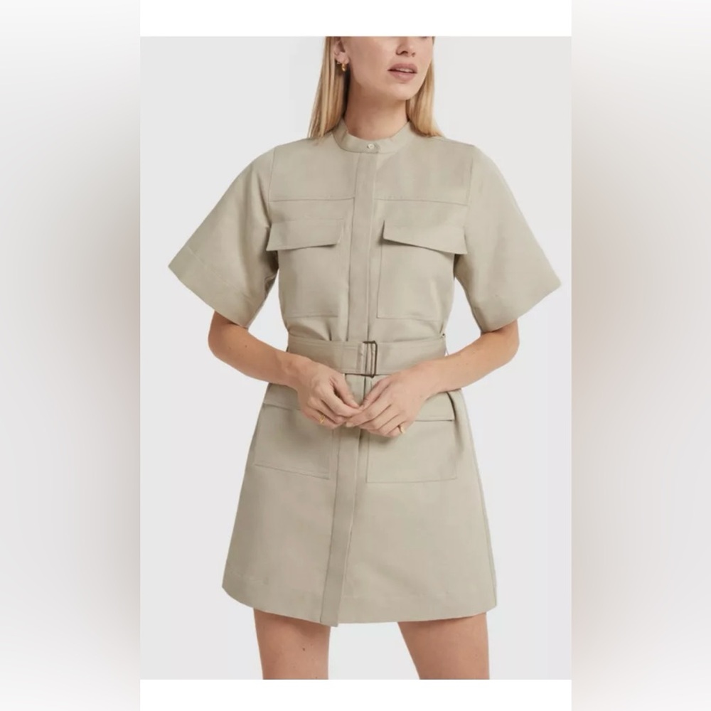 G Label by Goop Beige Umbria Belted Short Sleeve Dress Sz L